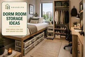 Discover dorm room storage ideas for under the bed, closets, doors, desks and awkward spaces without making your college room feel crowded.