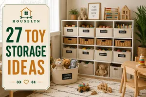 Discover 27 toy storage ideas that help organize playrooms, kids’ bedrooms, living rooms, and family spaces while reducing clutter.