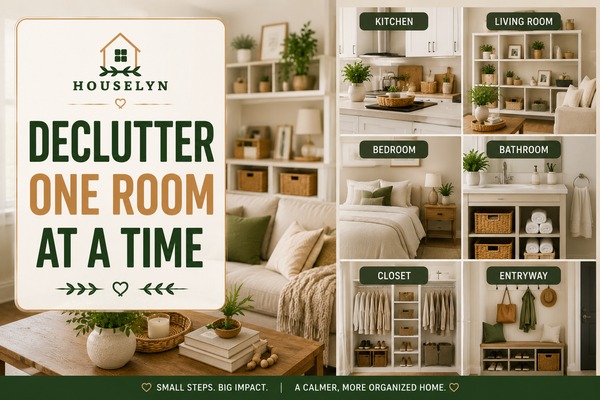 Beautiful organized home featuring room-by-room decluttering, clean surfaces, organized storage, and clutter-free living. decluttering-one-room-at-a-time.jpg