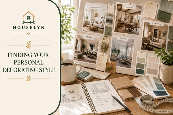 Decorating style mood board showing neutral interiors, fabric samples, colour palettes, furniture inspiration, and home decor ideas. finding-your-decorating-style.jpg