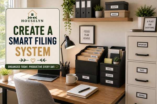 Home office organization ideas featuring filing systems, labeled folders, desktop organizers, and organized paperwork. home-office-filing-system.jpg