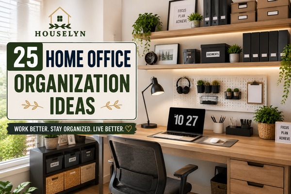 Home office organization ideas featuring desk organization, shelving, storage systems, and cable management. home-office-organization-ideas-hero.jpg