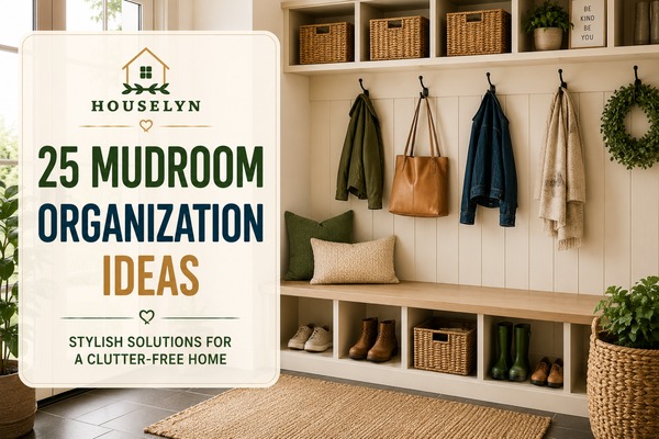 Mudroom organization ideas featuring storage benches, wall hooks, cubbies, baskets, and organized family entryway storage. mudroom-organization-ideas-hero.jpg