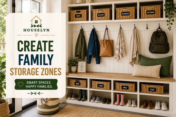 Beautiful organized mudroom featuring cubbies, baskets, hooks, storage benches, and family organization systems. organized-mudroom-storage.jpg