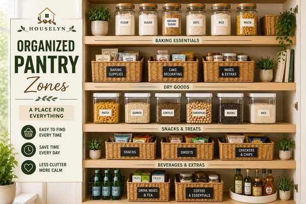 Organized pantry zones with baskets, labels, and dedicated food categories. organized-pantry-zones.jpg