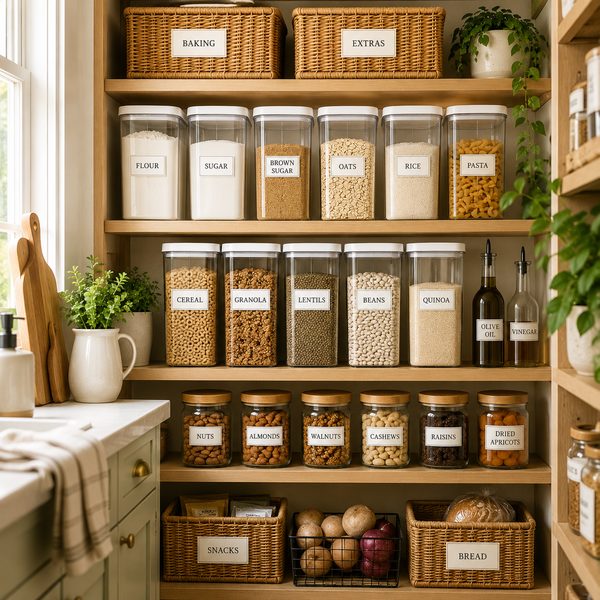 Kitchen pantry organized with clear labeled food storage containers and neatly arranged shelves pantry-storage-containers.jpg Kitchen pantry organized with clear labeled food storage containers and neatly arranged shelves pantry-storage-containers.jpg