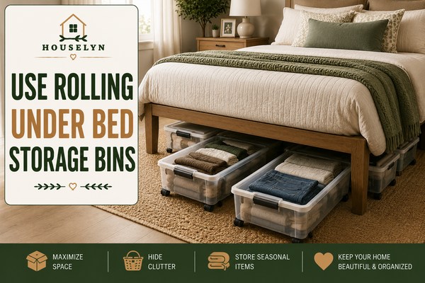 Under bed storage ideas featuring rolling storage bins, organized clothing storage, and bedroom organization solutions. rolling-under-bed-storage-bins.jpg