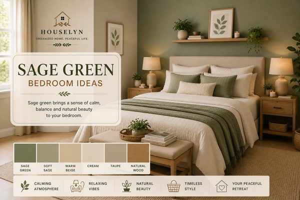 Sage green bedroom color ideas with neutral bedding and natural wood accents