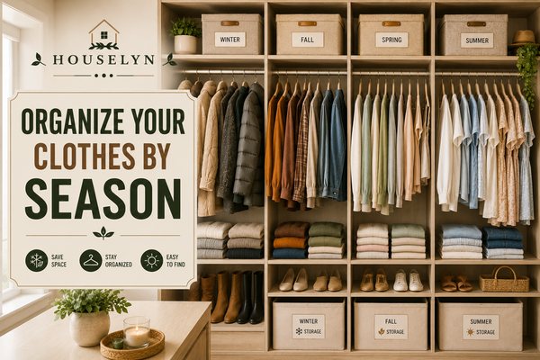 Closet organization ideas with seasonal clothing storage, labeled bins, and organized wardrobe categories. seasonal-closet-organization.jpg