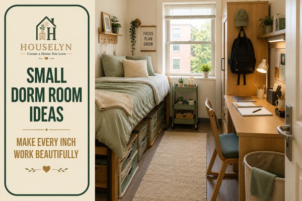 Small dorm room ideas featuring a compact college room with a clear walkway, organized study desk, practical under-bed storage and space-saving furniture. small-dorm-room-ideas-make-every-inch-work.jpg