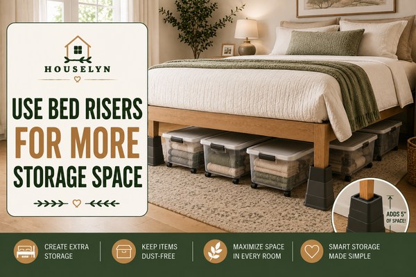 Under bed storage ideas featuring bed risers, storage containers, and organized bedroom storage systems. use-bed-risers-for-more-storage.jpg