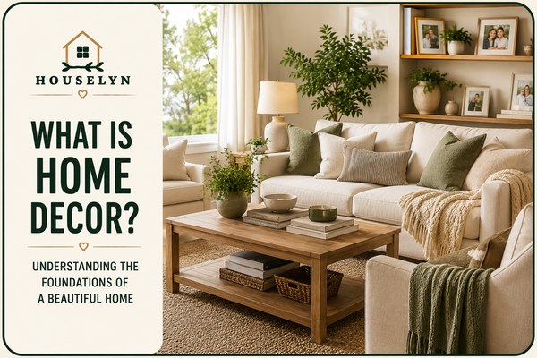 Bright neutral family living room with natural wood furniture, layered textiles, greenery, personal decor, and warm natural light demonstrating timeless home decor. what-is-home-decor-foundations.jpg