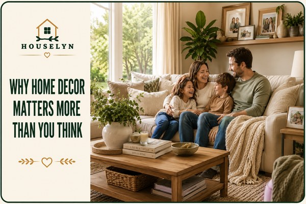 Warm family living room with comfortable seating, natural light, greenery, layered textiles, and timeless home decor creating a welcoming atmosphere. why-home-decor-matters