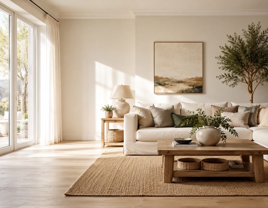 Elegant warm neutral home decor living room